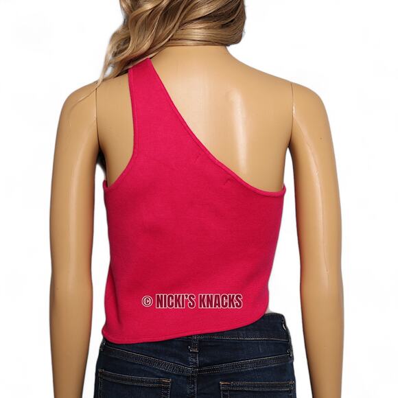 House of Harlow 1960 Pink Knit One Shoulder Crop Top Asymmetrical Hem Size M - Picture 6 of 10
